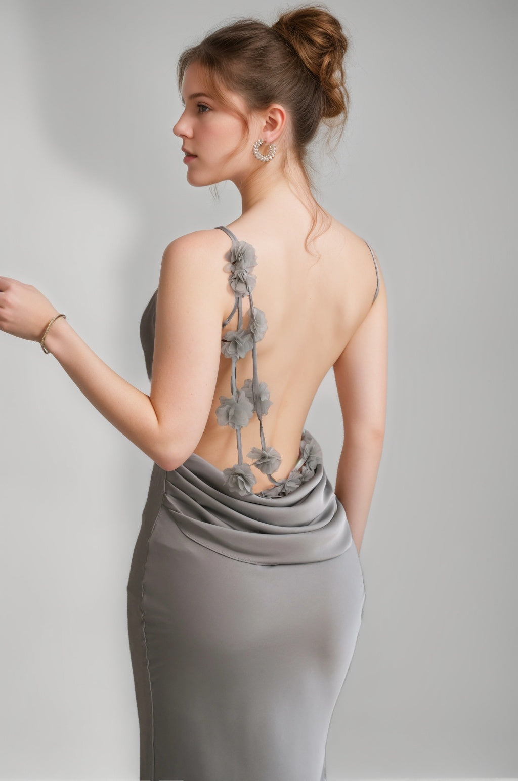 Sheath/Column Spaghetti Straps Cowl Neck Backless Floor-Length Floral Bridesmaid Dresses BabaMila