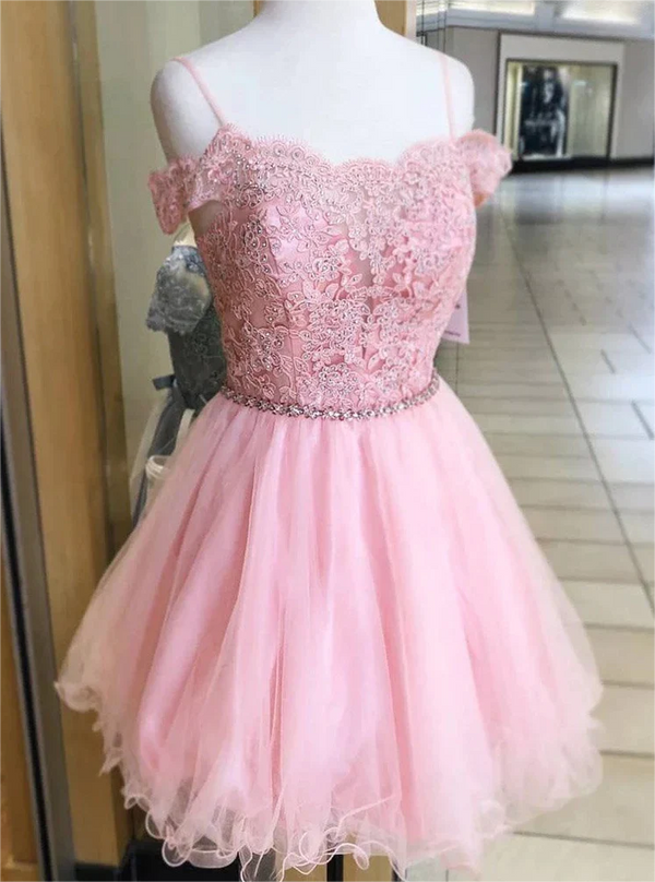A-line Off The Shoulder Short Lace Formal Homecoming Dresses BabaMila