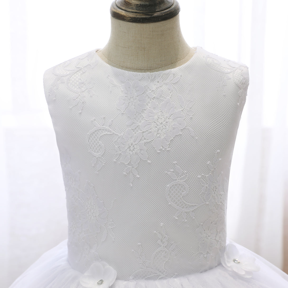 Boat Neck Sleeveless Knee-Length Lace/Satin/Tulle Flower Girl Dresses With 3D Flower Gidiondress