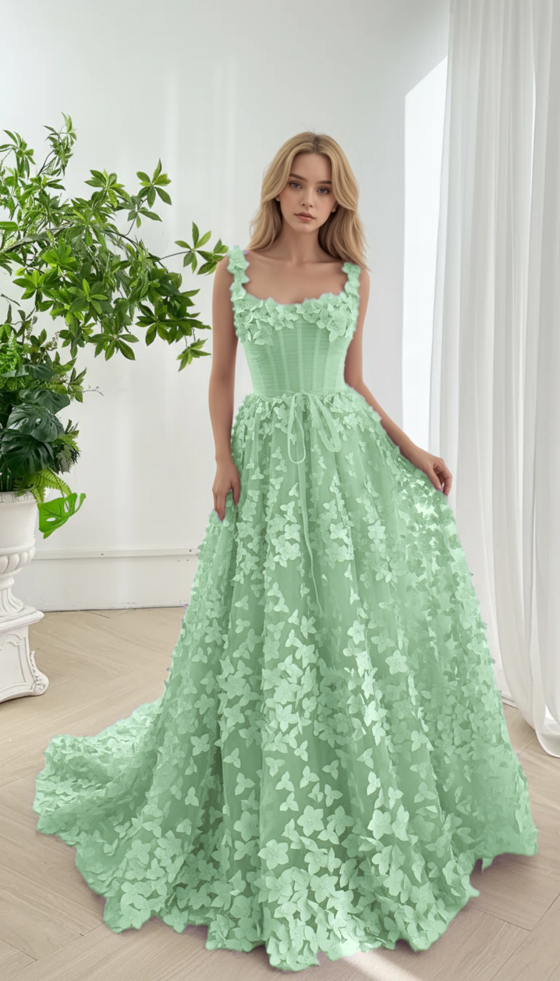 Embroidered Prom Dress Lavender 3D Floral Corset Gown with Lace-Up Back Evening Party dress BabaMila