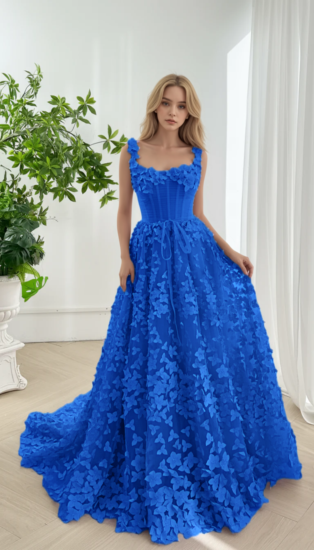 Embroidered Prom Dress Lavender 3D Floral Corset Gown with Lace-Up Back Evening Party dress BabaMila