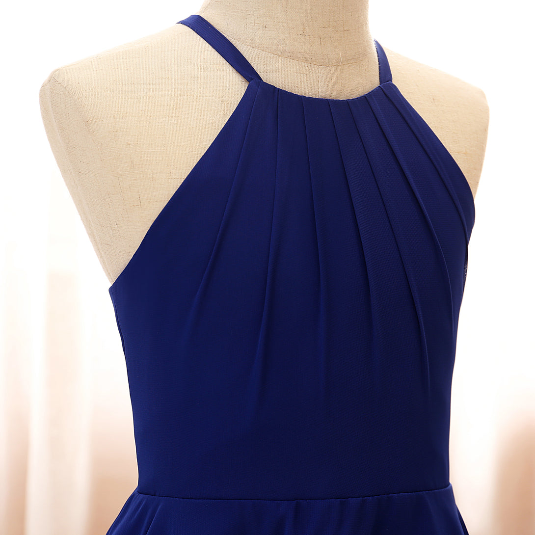 Halter Spaghetti Straps Tea-Length Chiffon Girls Birthday Dresses With Pleated Gidiondress