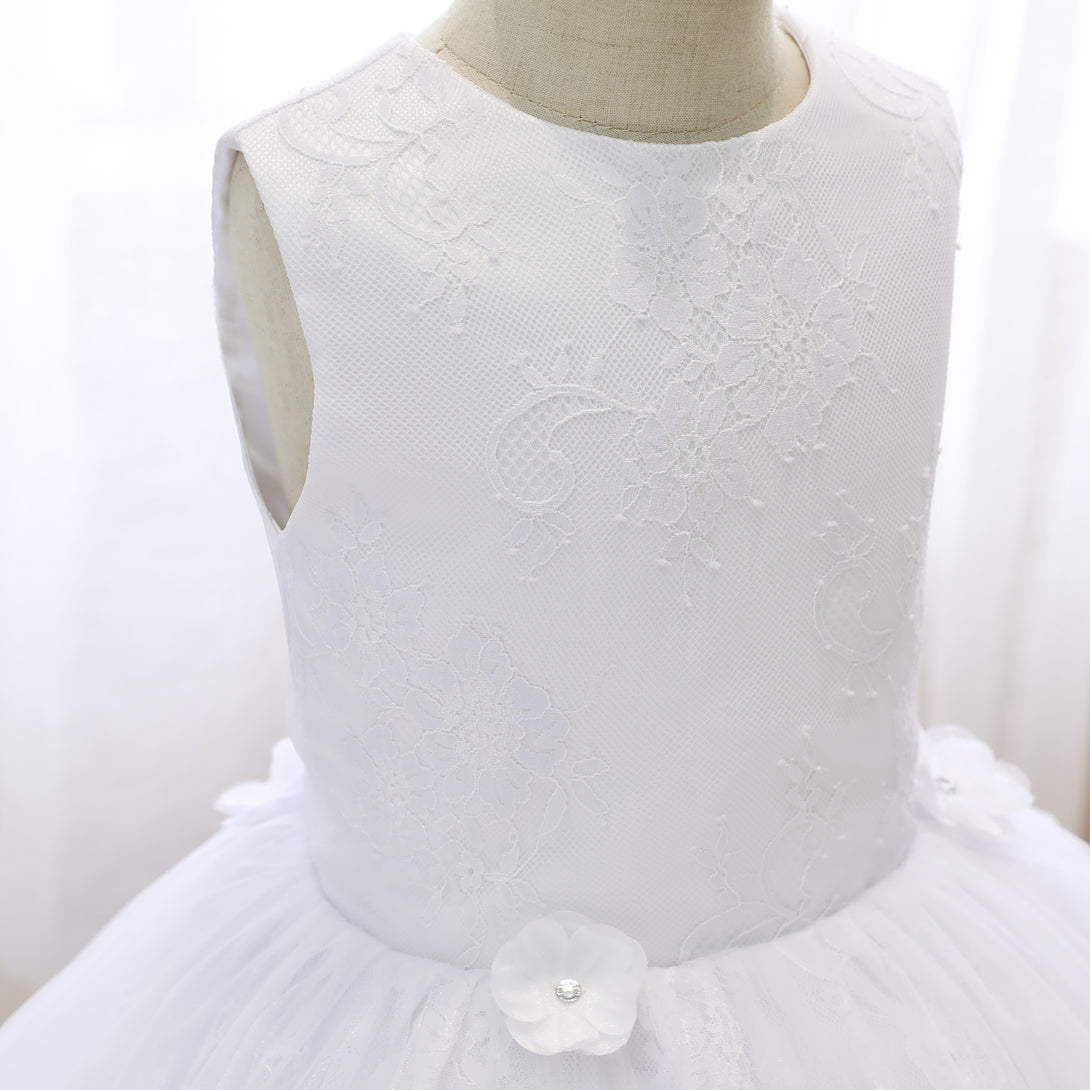 Boat Neck Sleeveless Knee-Length Lace/Satin/Tulle Flower Girl Dresses With 3D Flower Gidiondress