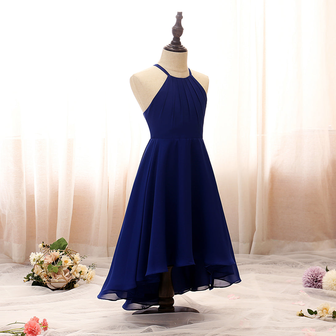 Halter Spaghetti Straps Tea-Length Chiffon Girls Birthday Dresses With Pleated Gidiondress