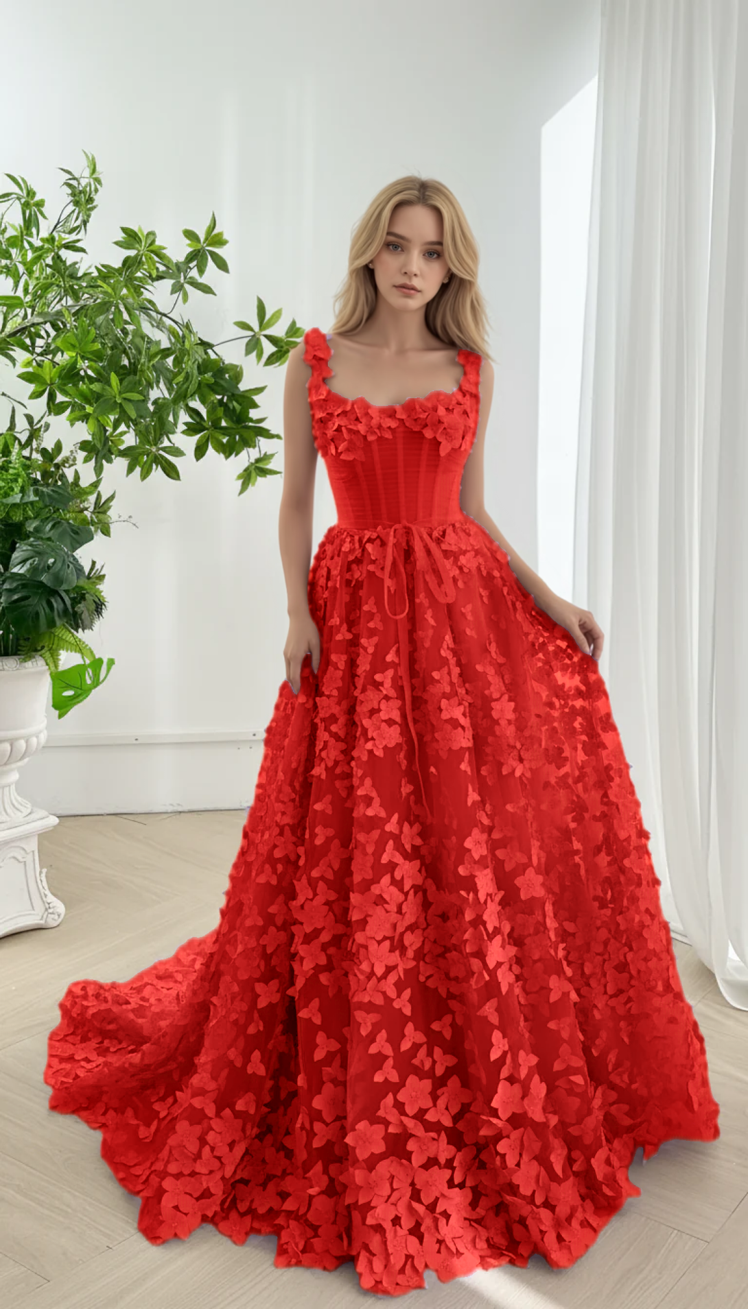 Embroidered Prom Dress Lavender 3D Floral Corset Gown with Lace-Up Back Evening Party dress BabaMila