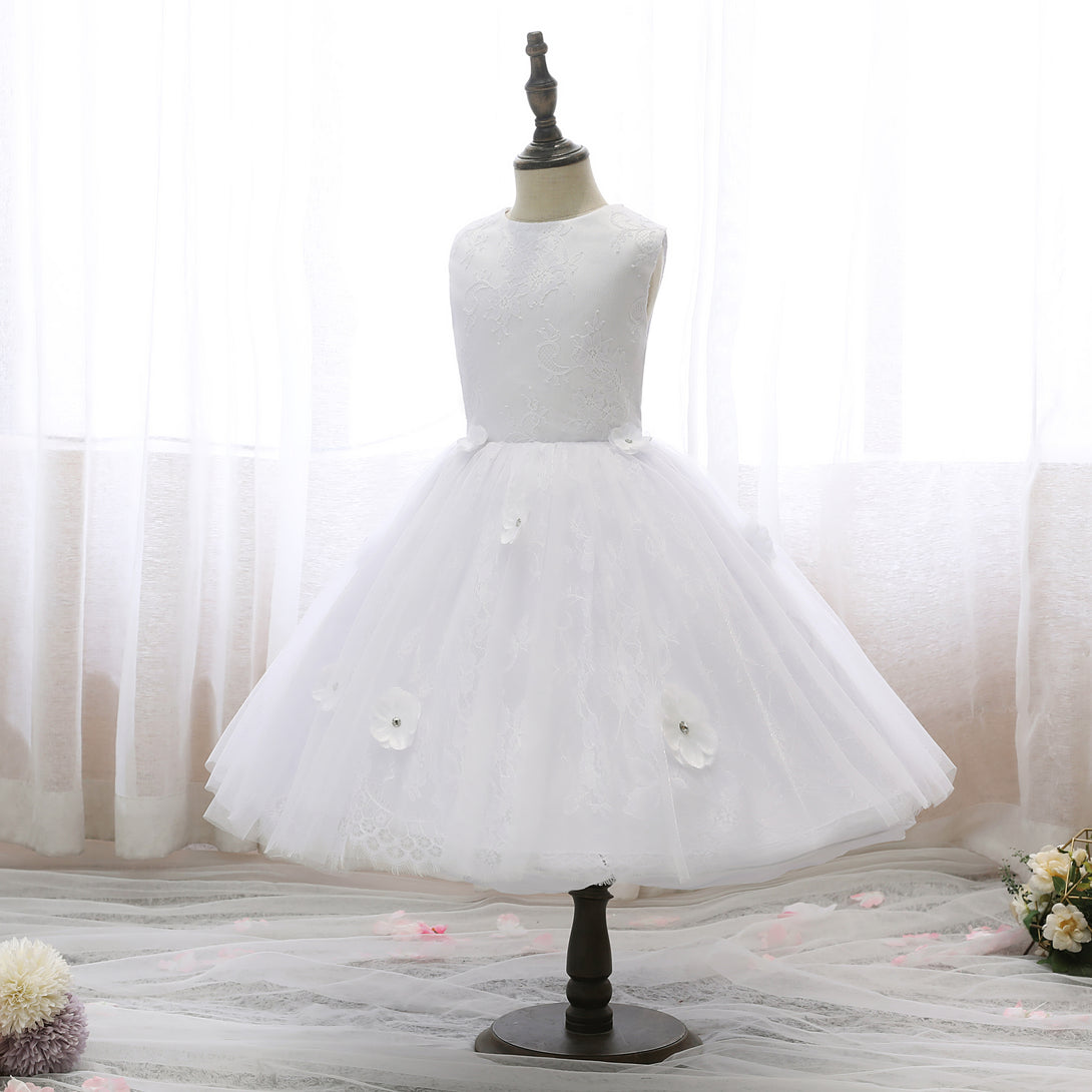 Boat Neck Sleeveless Knee-Length Lace/Satin/Tulle Flower Girl Dresses With 3D Flower Gidiondress