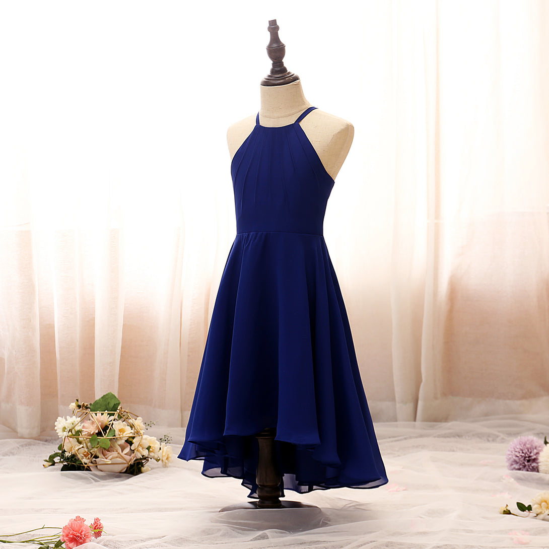 Halter Spaghetti Straps Tea-Length Chiffon Girls Birthday Dresses With Pleated Gidiondress