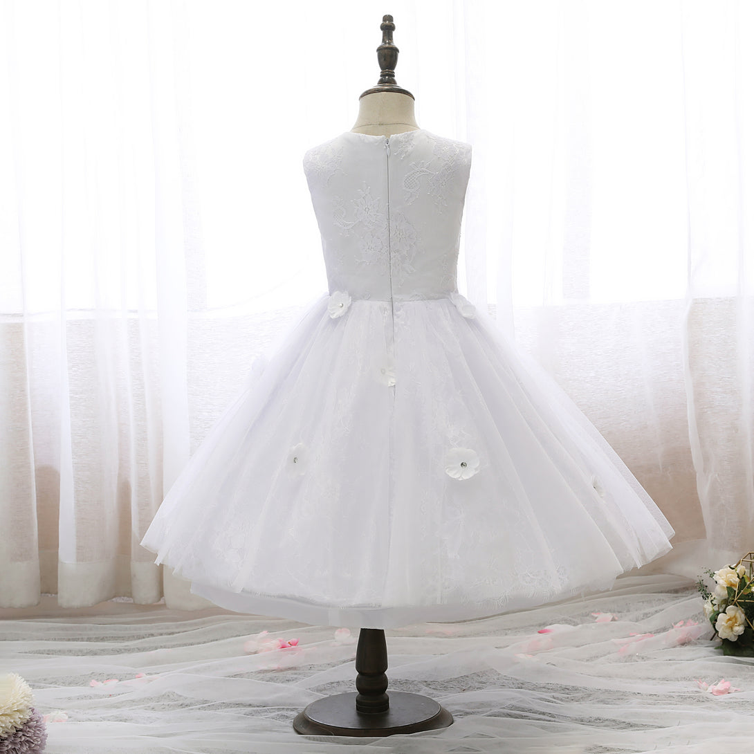 Boat Neck Sleeveless Knee-Length Lace/Satin/Tulle Flower Girl Dresses With 3D Flower Gidiondress