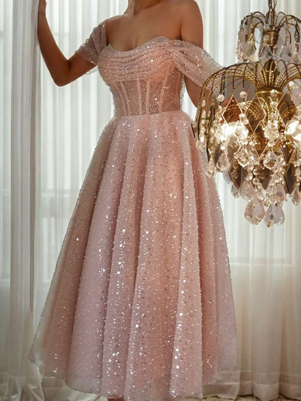 A-line Off-the-Shoulder Pleated Ankle-Length Corset Dress BabaMila