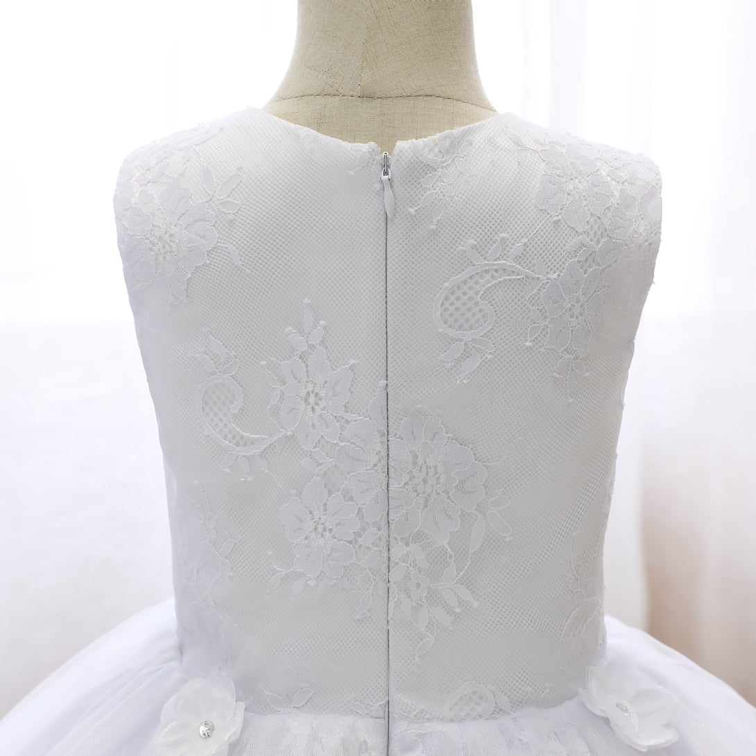 Boat Neck Sleeveless Knee-Length Lace/Satin/Tulle Flower Girl Dresses With 3D Flower Gidiondress