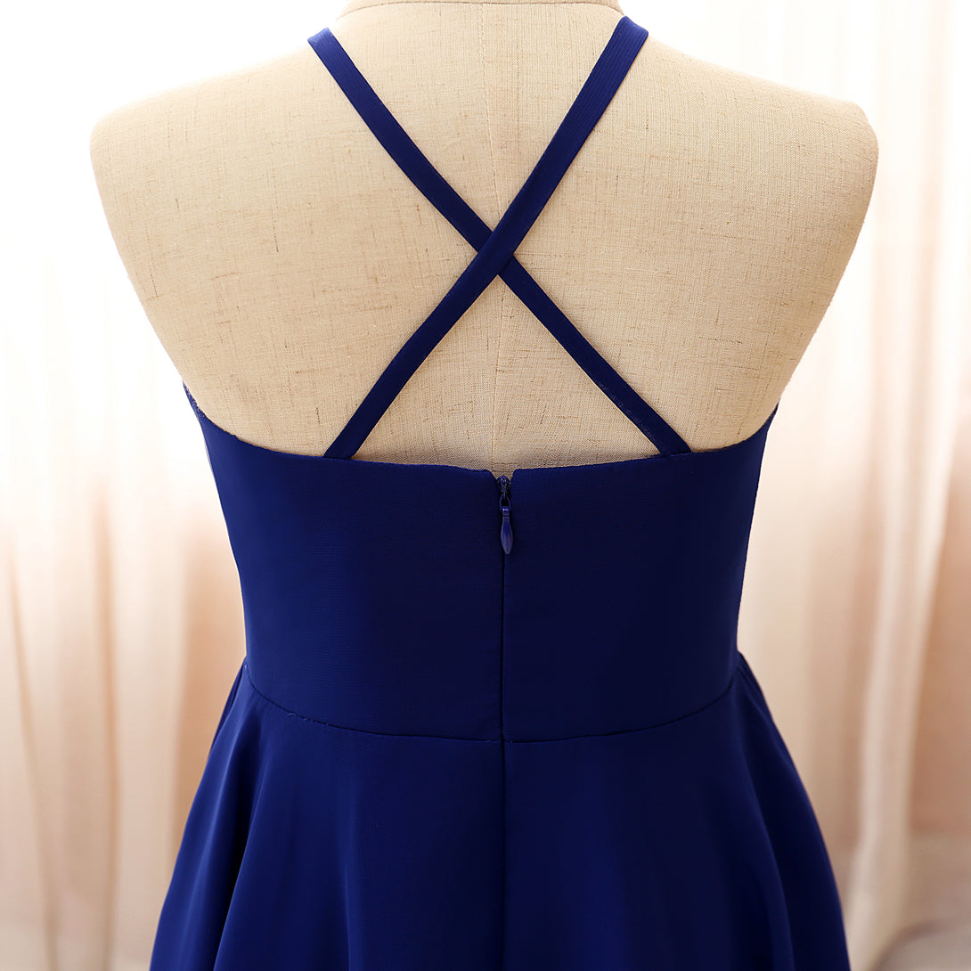Halter Spaghetti Straps Tea-Length Chiffon Girls Birthday Dresses With Pleated Gidiondress