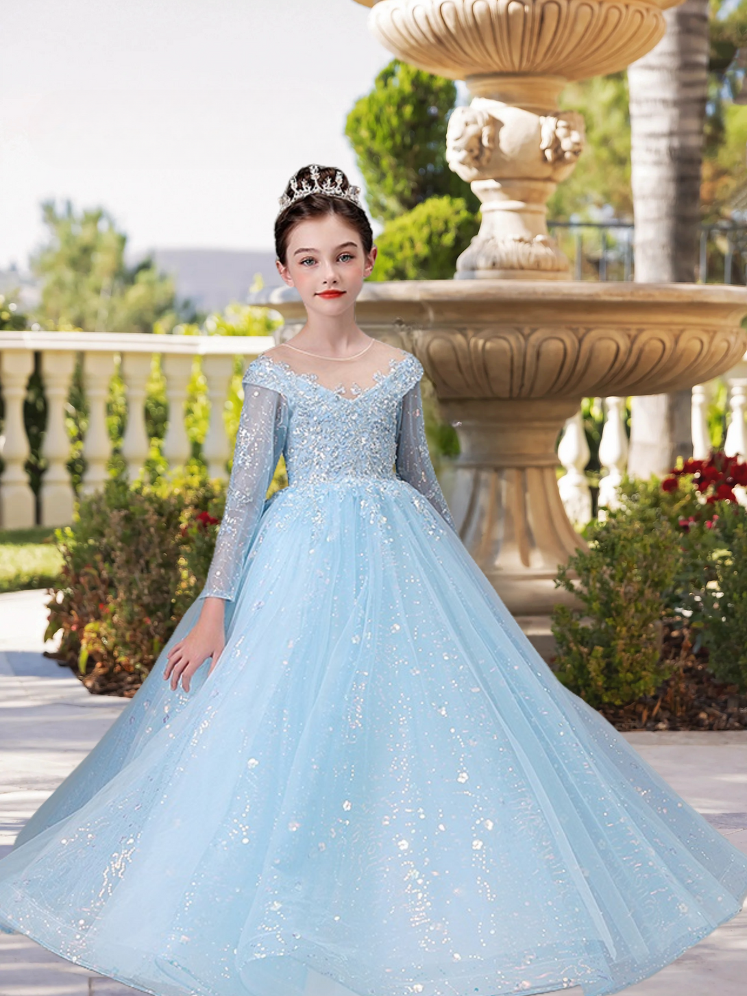 Boat Neck Long Sleeve Floor-Length Lace/Tulle/Sequins Ball Gown/Princess With Appliques Gidiondress