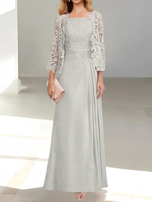 Pieces A-Line/Princess Scoop Floor-Length Mother Of The Bride Dresses With Pleated & Lace Appliques BabaMila