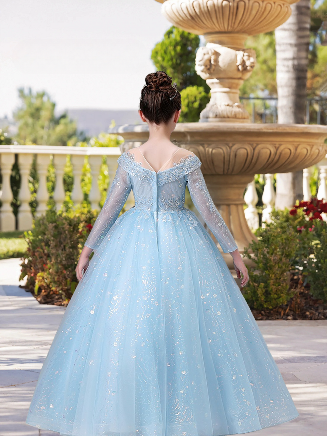 Boat Neck Long Sleeve Floor-Length Lace/Tulle/Sequins Ball Gown/Princess With Appliques Gidiondress