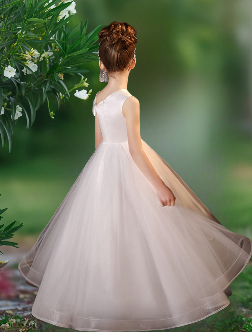Asymmetrical Neck Sleeveless Floor-Length Satin/Tulle Flower Girl Dresses With Pleated/Beads Girls Gidiondress