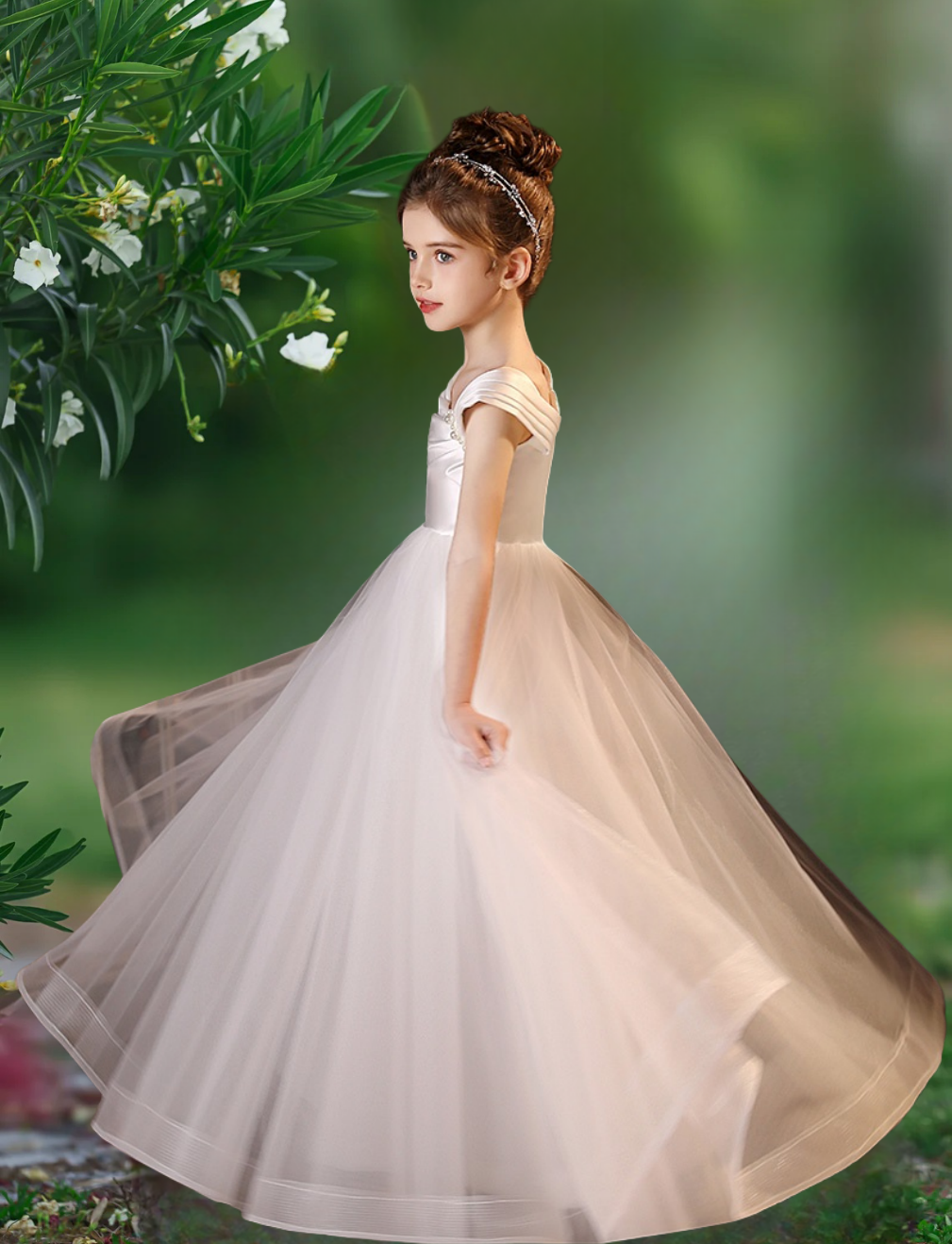Asymmetrical Neck Sleeveless Floor-Length Satin/Tulle Flower Girl Dresses With Pleated/Beads Girls Gidiondress
