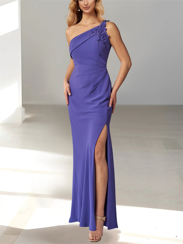 Sheath/Column Sleeveless One Shoulder Floor-Length Mother Of The Bride Dresses With Beaded BabaMila