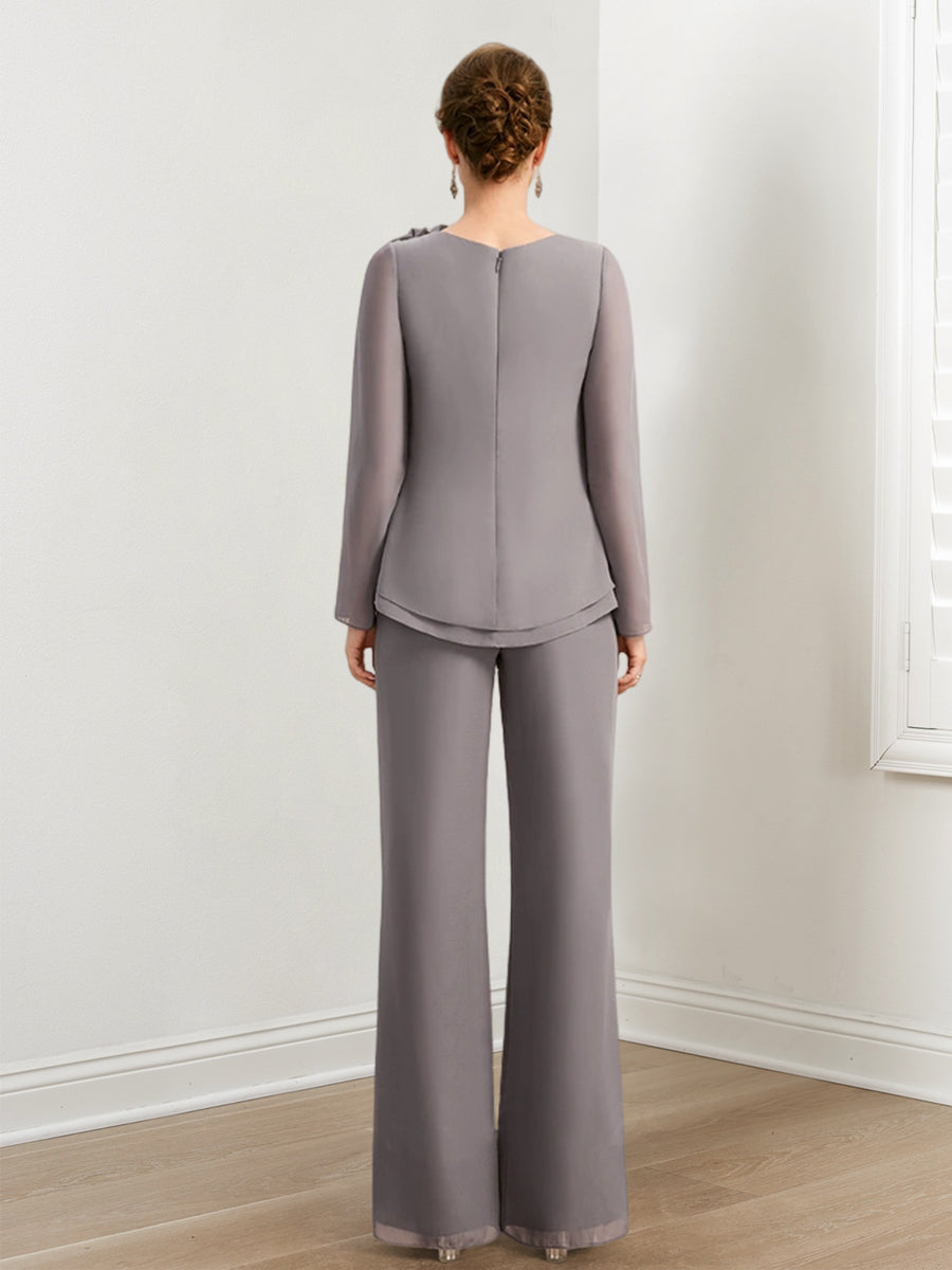 Chiffon Mother Of The Bride Pantsuits With Beading & Ruffles BabaMila