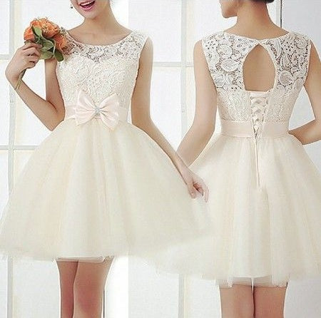 Homecoming Dress Bowknot Lace Short Prom Dress Party Dress BabaMila