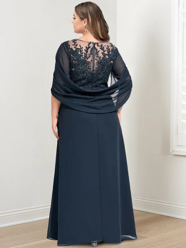 A-Line/Princess Scoop Floor-Length Plus Size Mother Of The Bride Dresses With Pleated & Sequins BabaMila