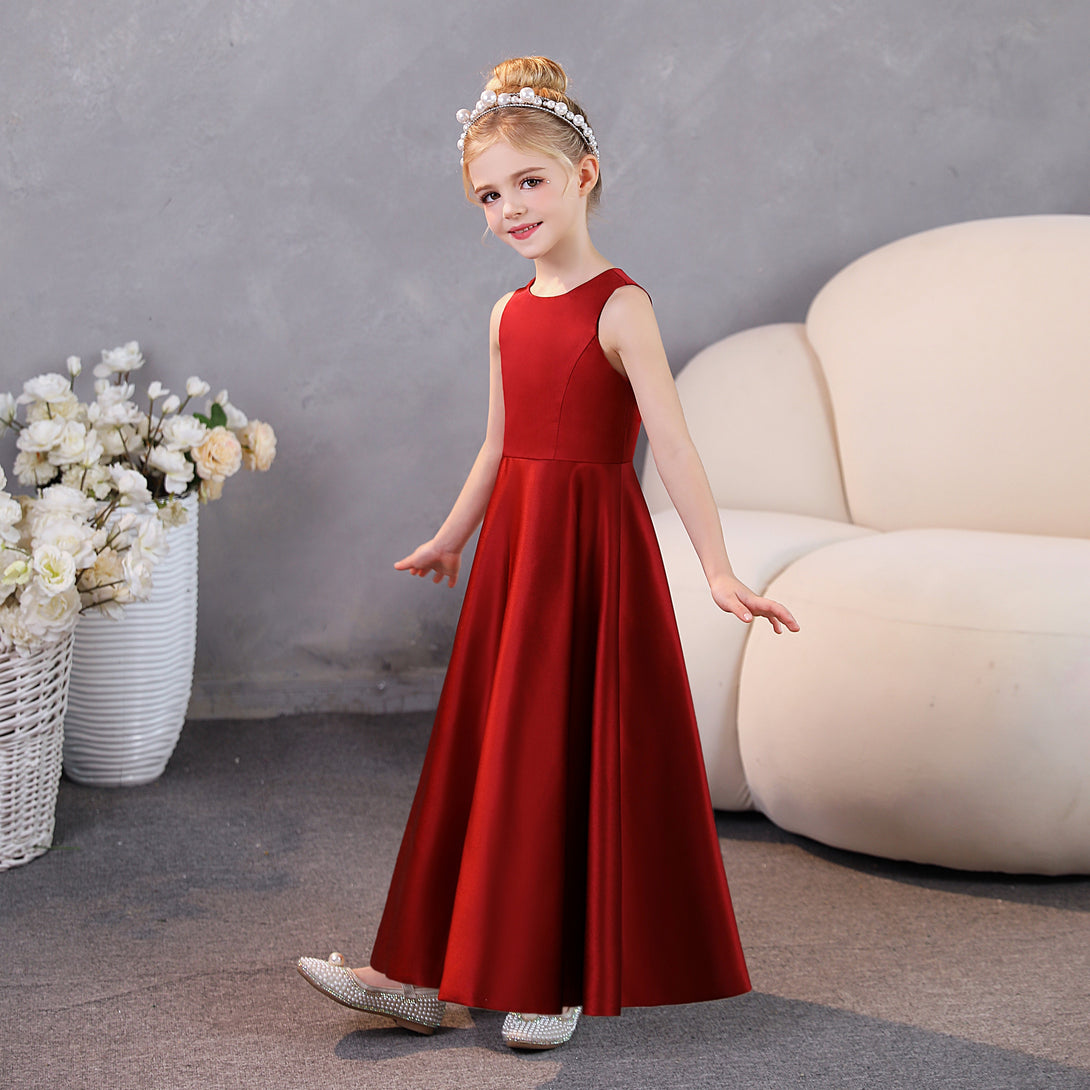 Girls Birthday Dresses Simple Sleeveless Satin Floor-Length Junior Bridesmaid Dress Gidiondress