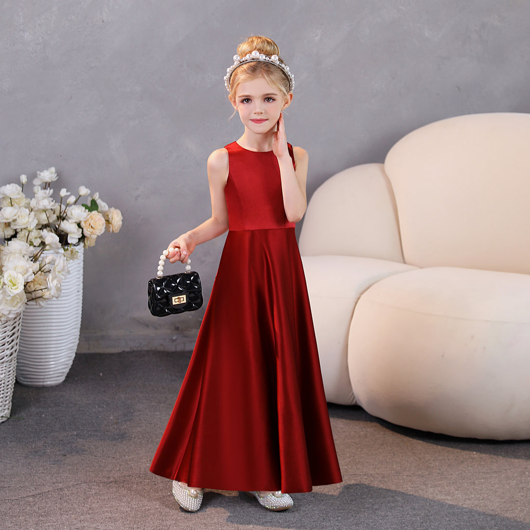 Girls Birthday Dresses Simple Sleeveless Satin Floor-Length Junior Bridesmaid Dress Gidiondress