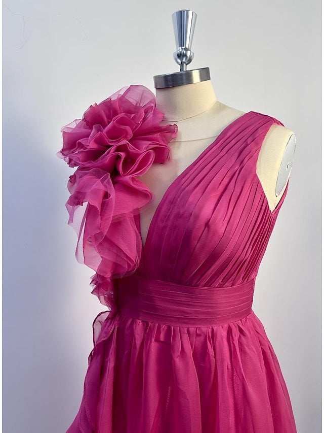 A-Line/Princess V-Neck Sleeveless Floor-length Long Formal Chiffon Evening Floar Dresses with Split Side/Cascading Ruffles/Belt BabaMila