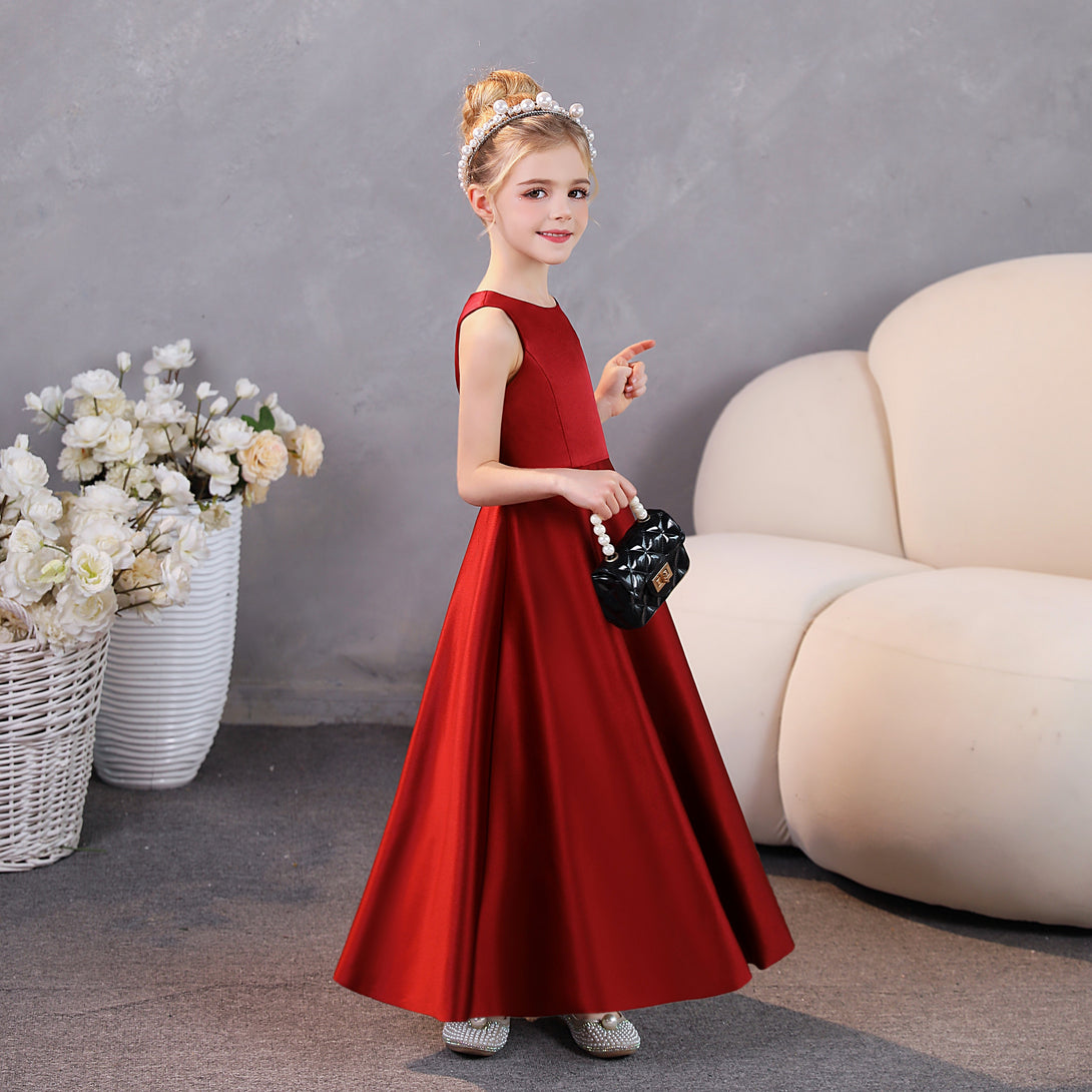 Girls Birthday Dresses Simple Sleeveless Satin Floor-Length Junior Bridesmaid Dress Gidiondress