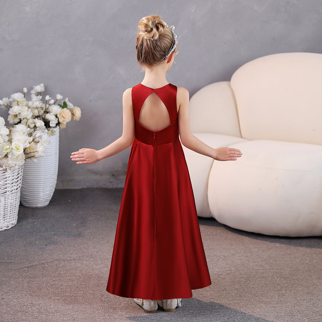 Girls Birthday Dresses Simple Sleeveless Satin Floor-Length Junior Bridesmaid Dress Gidiondress