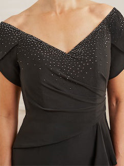 Sheath/Column V-Neck Mother Of The Bride Dresses With Beading & Split Side & Ruffles BabaMila