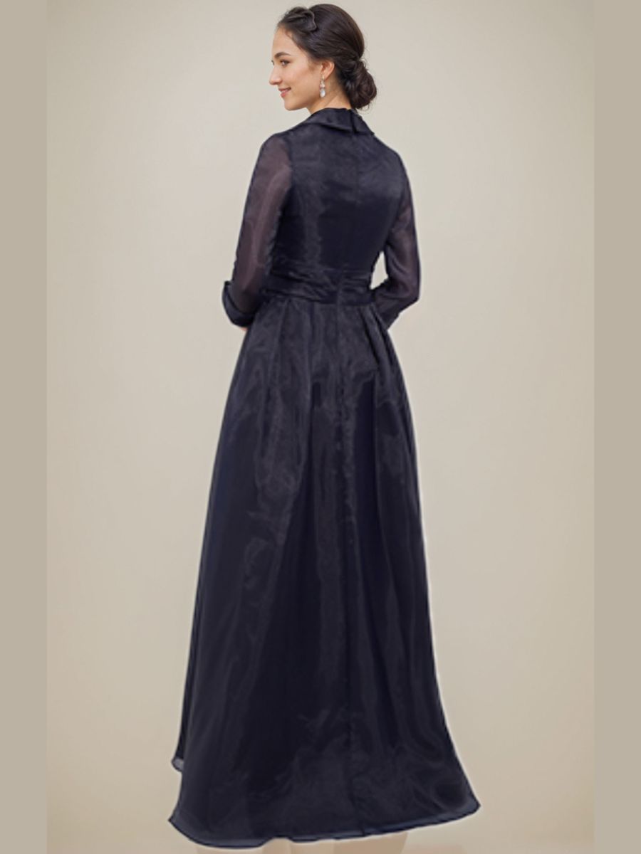 A-Line V-Neck 3/4 Sleeves Floor-Length Mother Of The Bride Dresses With Appliques & Side Slit BabaMila