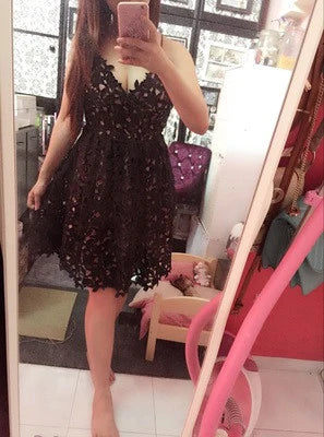 Homecoming Dress Spaghetti Straps Lace Short Prom Dress Party Dress BabaMila