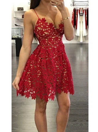 Homecoming Dress Spaghetti Straps Lace Short Prom Dress Party Dress BabaMila