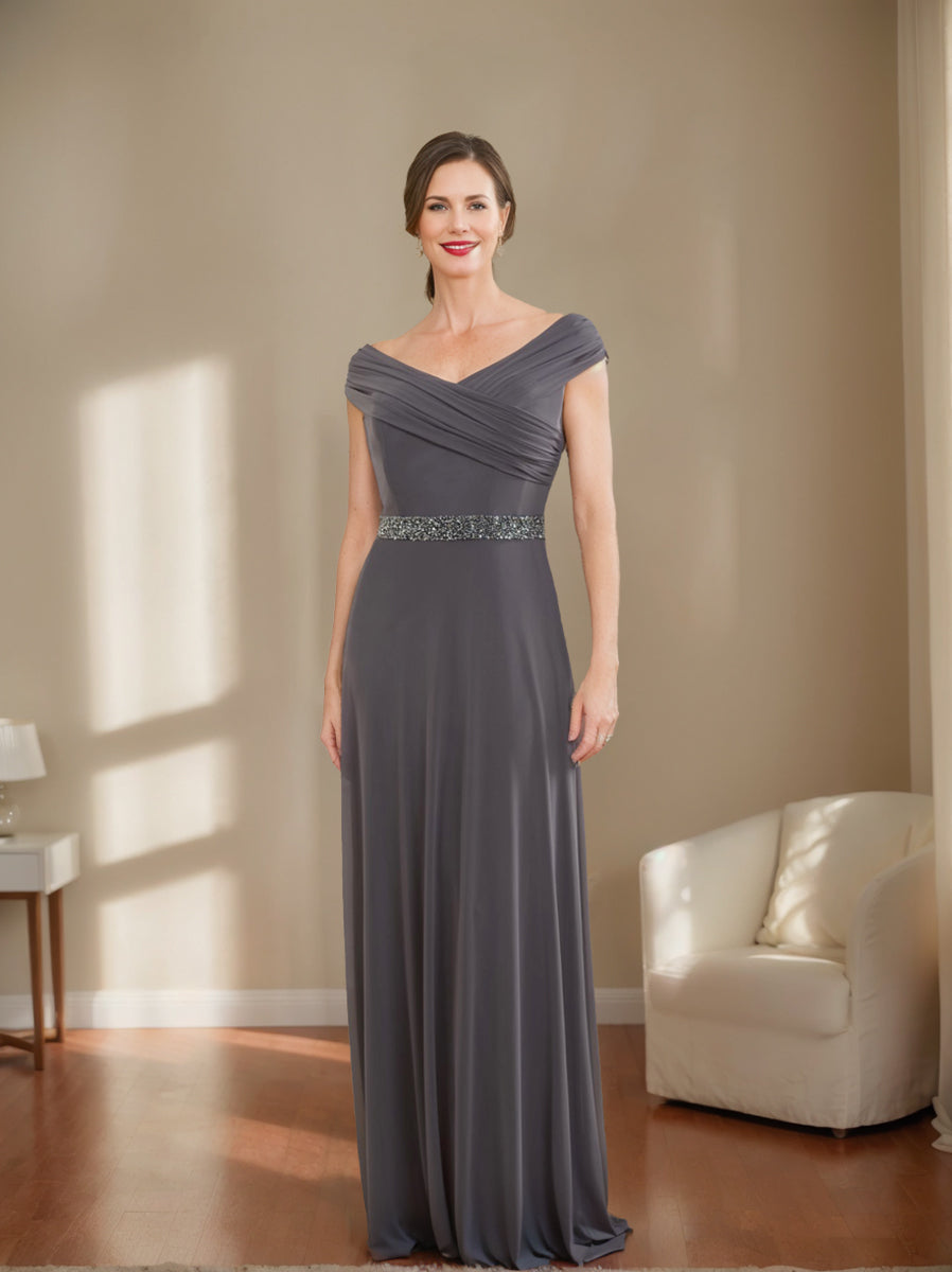 Sheath/Column V-Neck Ruched Mother Of The Bride Dresses With Beading BabaMila