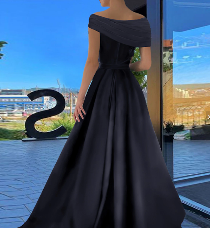 A-Line/Princess Satin Off-the-Shoulder Floor-length Prom Dresses With Slit BabaMila