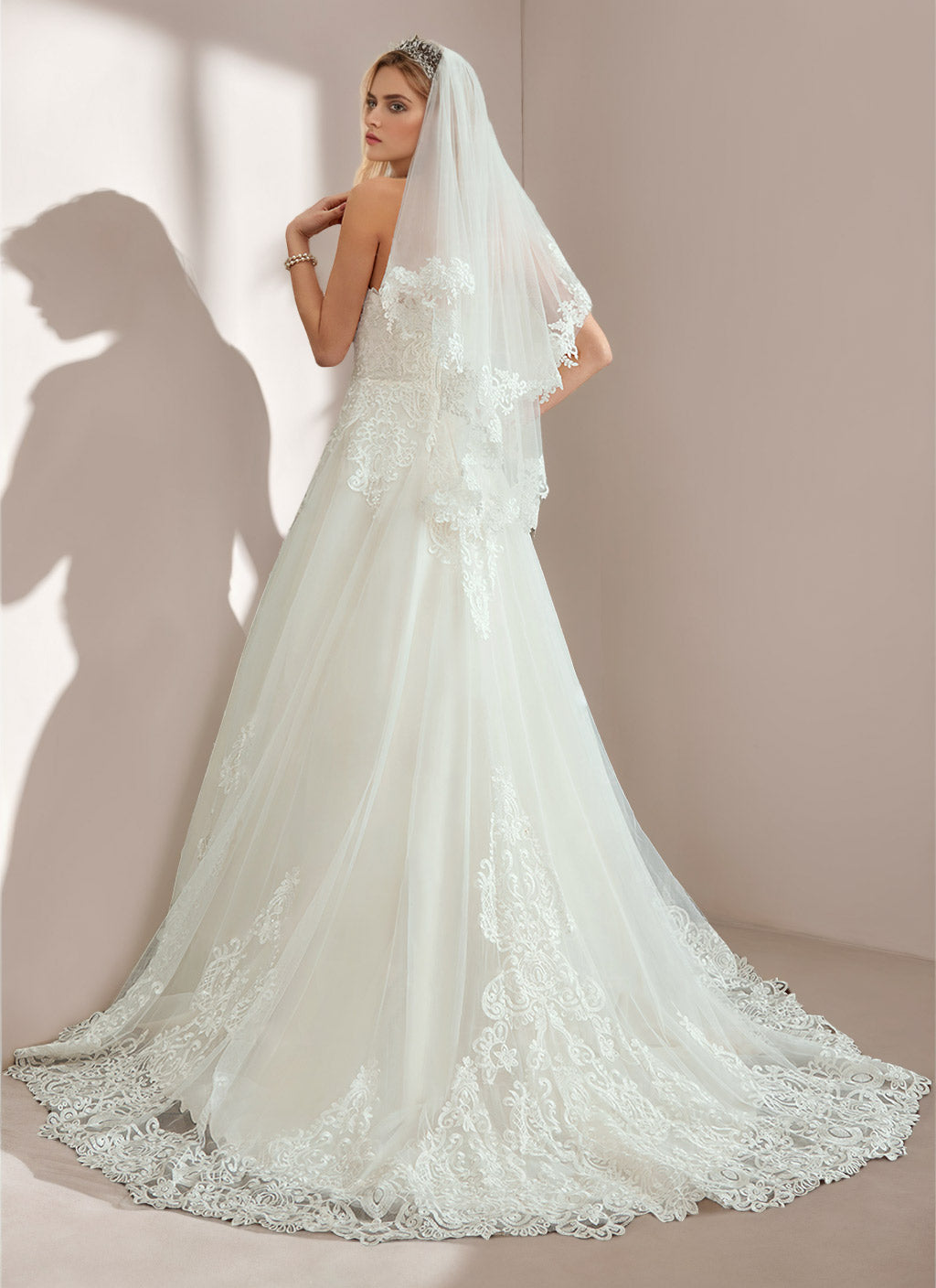 A-Line/Princess Strapless Neckline Sleeveless Floor-Length Wedding Dress with Applique & Lace BabaMila