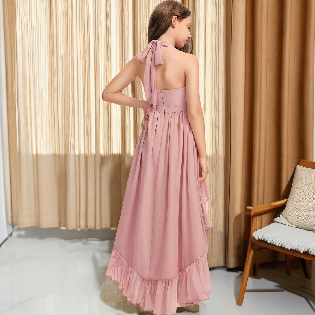 Asymmetrical Chiffon Junior Bridesmaid Dress/Girls Birthday Dresses 3D Flower Girls Gidiondress