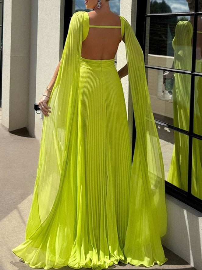 A-Line/Princess Scoop Neck Sleeveless Floor-Length Ruched Evening Dresses With Watteau Train BabaMila