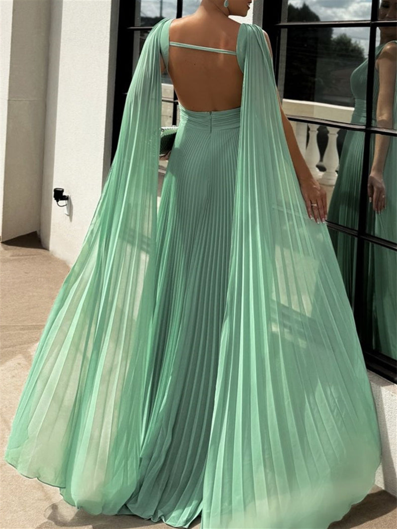 A-Line/Princess Scoop Neck Sleeveless Floor-Length Ruched Evening Dresses With Watteau Train BabaMila
