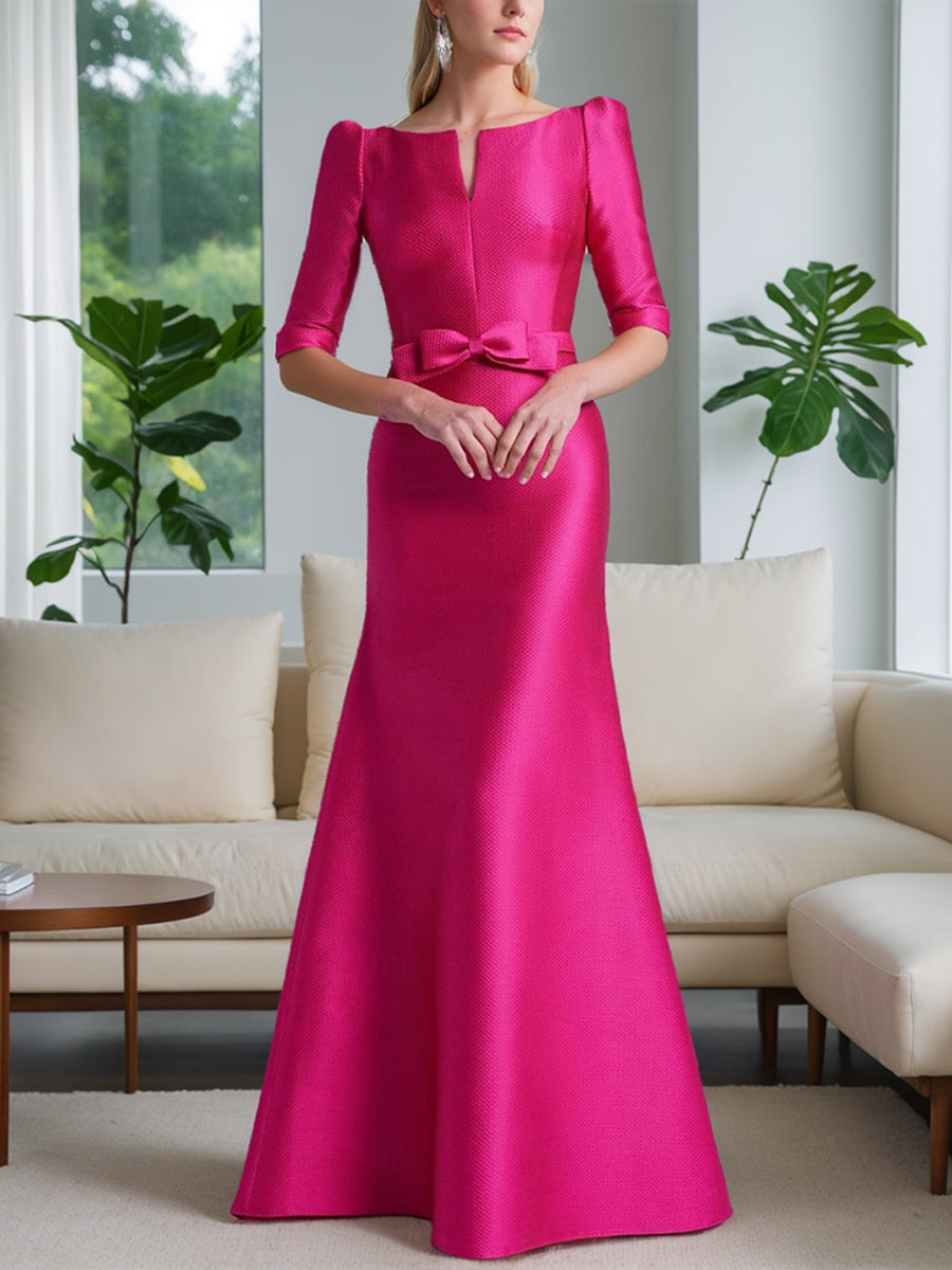 A-Line/Princess Scoop Neck Half Sleeves Mother Of The Bride Dresses With Bow Belt BabaMila