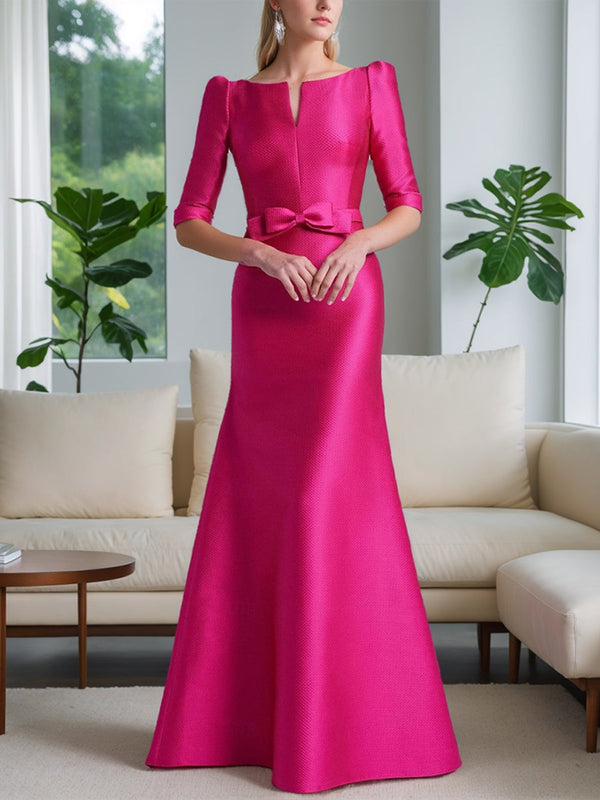 A-Line/Princess Scoop Neck Half Sleeves Mother Of The Bride Dresses With Bow Belt BabaMila
