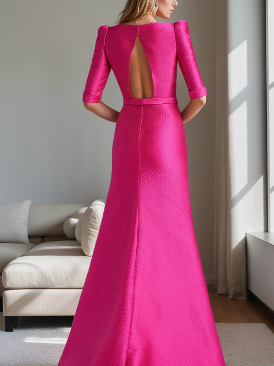 A-Line/Princess Scoop Neck Half Sleeves Mother Of The Bride Dresses With Bow Belt BabaMila