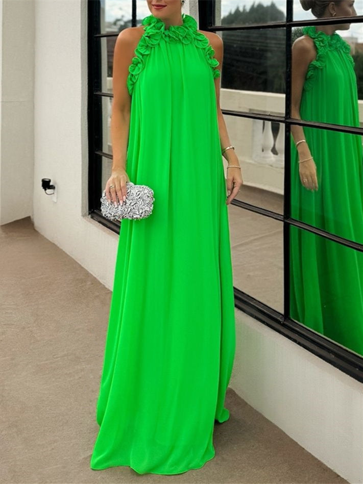 A-Line/Princess High Neck Sleeveless Floor-Length Pure Color Evening Dresses BabaMila