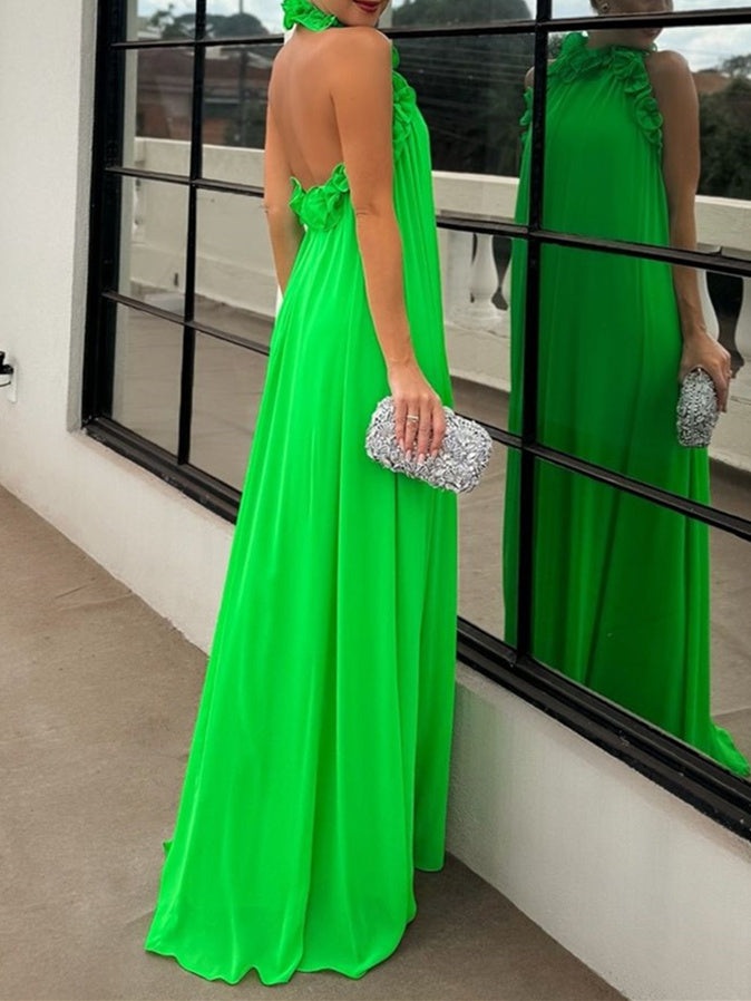 A-Line/Princess High Neck Sleeveless Floor-Length Pure Color Evening Dresses BabaMila