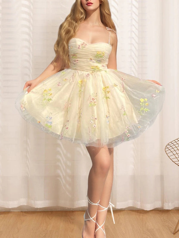 A-Line/Princess Sweetheart Sleeveless Short/Mini Party Dance Cocktail Homecoming Dress With Pleats/Shoulder Straps BabaMila