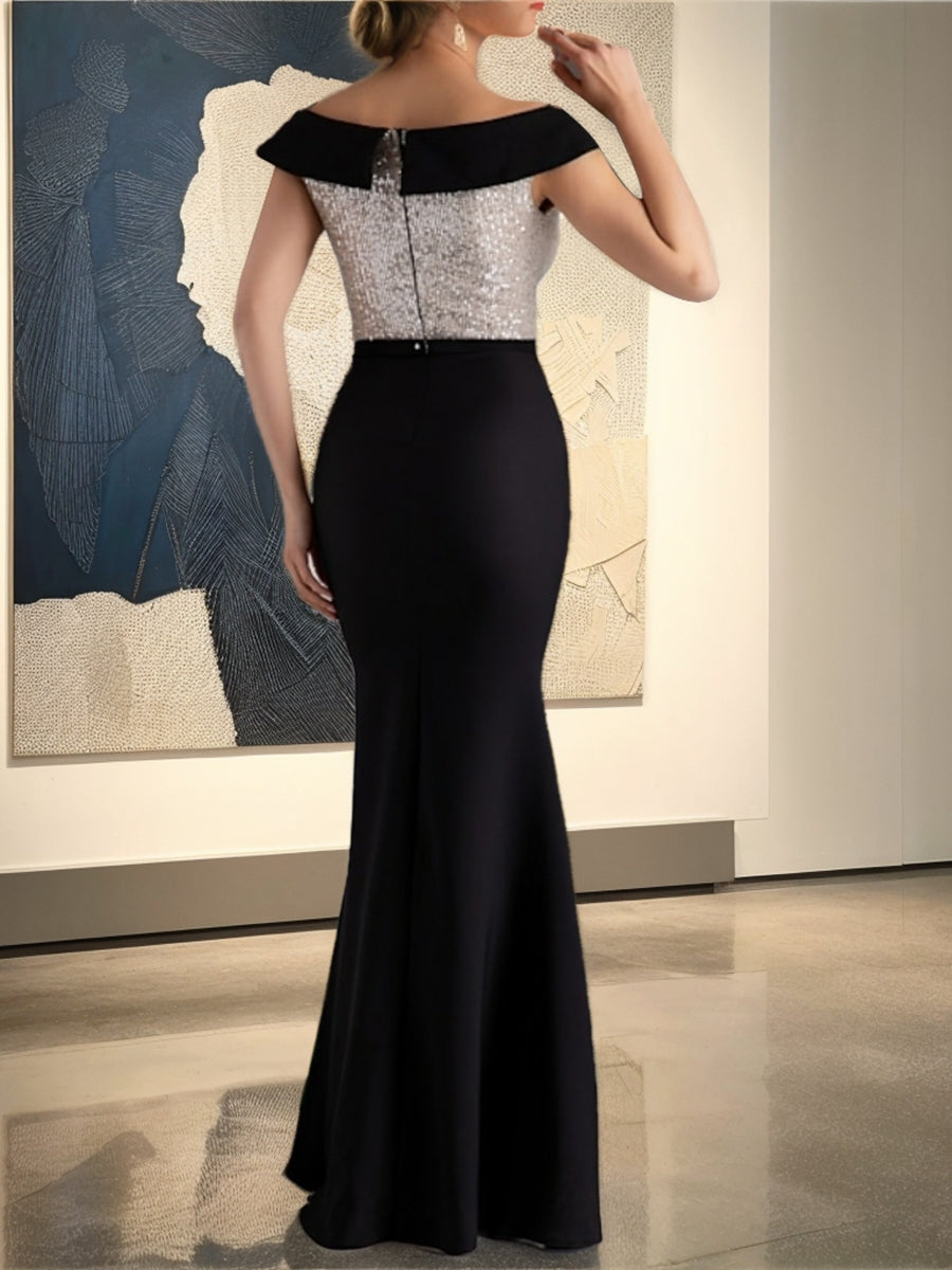 Sheath/Column Off-The-Shoulder Floor-Length Mother Of The Bride & Groom Dresses With Sequins BabaMila