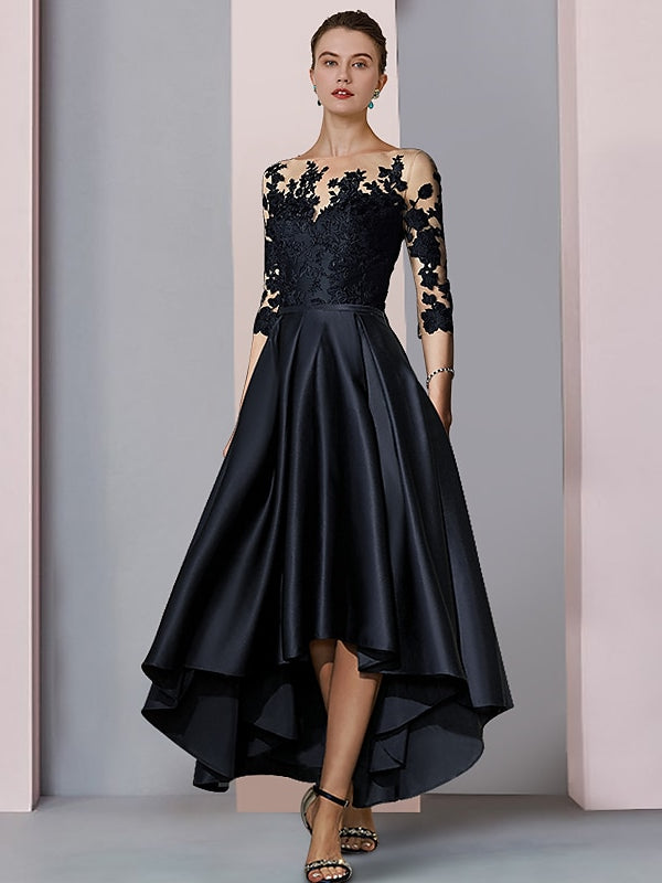 A-Line/Princess Illusion-Neck Asymmetrical Tea Length Tea-Length Mother Of The Bride Dresses BabaMila