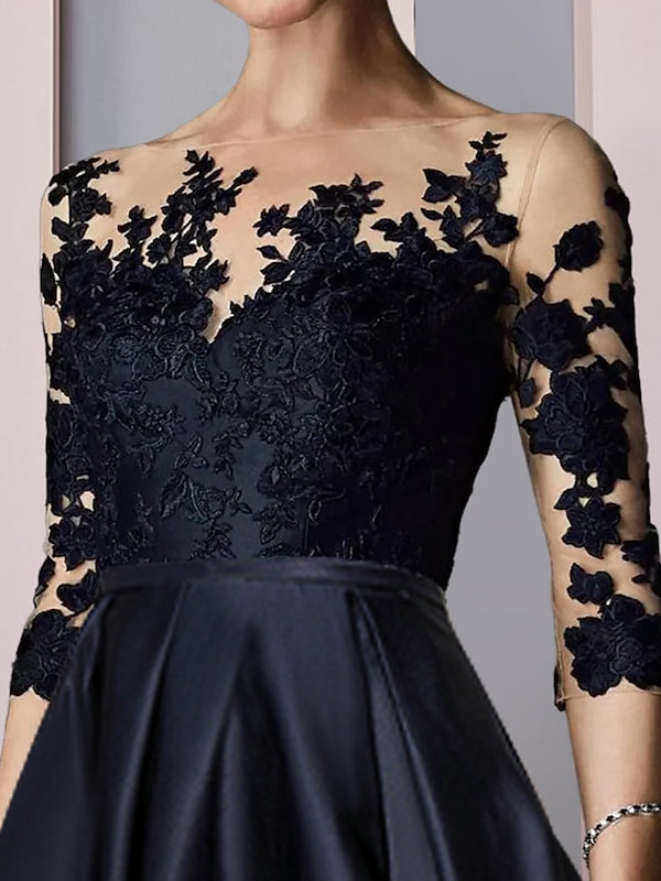 A-Line/Princess Illusion-Neck Asymmetrical Tea Length Tea-Length Mother Of The Bride Dresses BabaMila