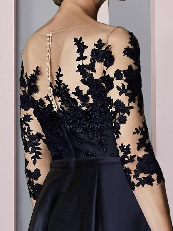 A-Line/Princess Illusion-Neck Asymmetrical Tea Length Tea-Length Mother Of The Bride Dresses BabaMila