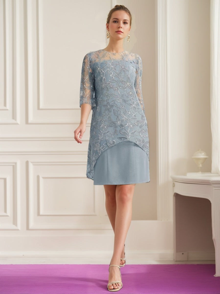 A-Line/Princess Scoop Neck Knee-Length Mother Of The Bride Dresses With Appliques BabaMila